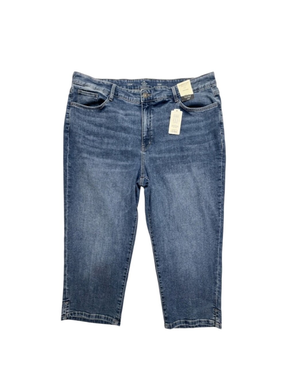 NWT St. John's Bay Plus Size Capri Jeans 28W Stretchy Mid Rise Marina Blue Denim